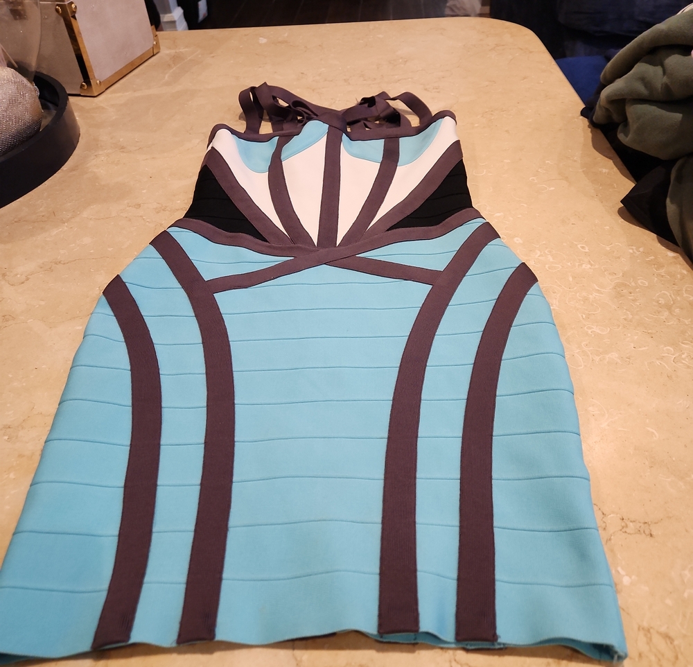 Aqua and Blue And Black And Brown Strappy Bodycon Dress